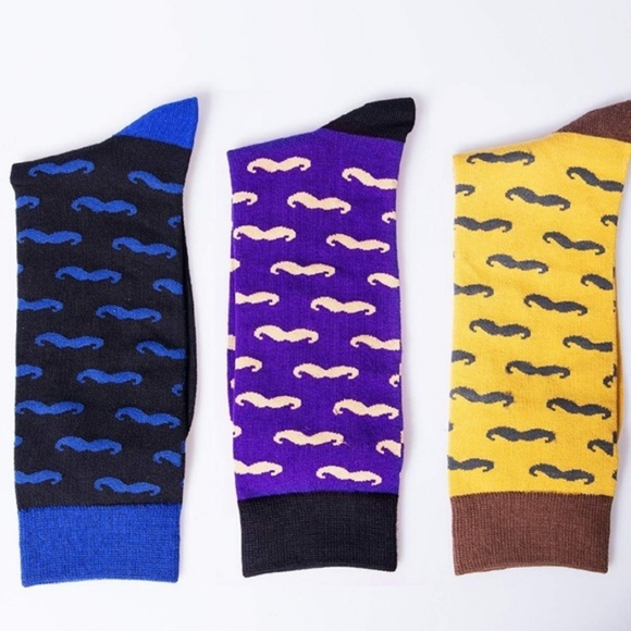 Mens Cotton Blend Crew Mustache Dress Socks 3pk - Picture 3 of 5